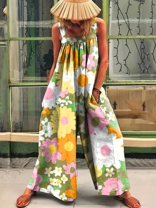 womens casual small floral flower print and summer jumpsuit overalls
