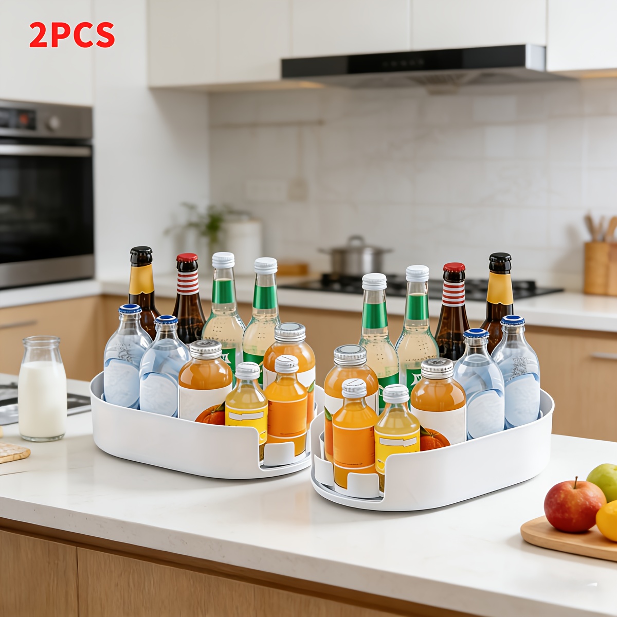 TEMU 1/2pcs Rotating Refrigerator Organizer - Detachable Storage Tray, Space-saving Refrigerator Spice Rack, Transparent Plastic Storage Shelf With