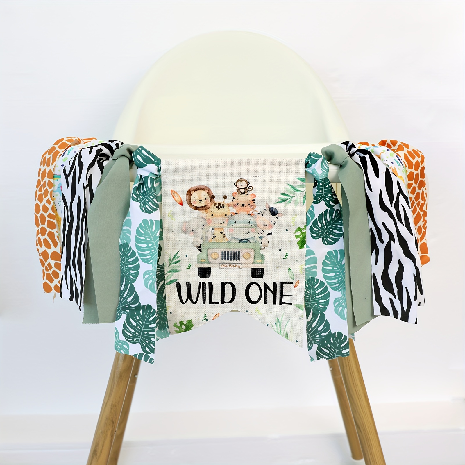 

1pc Wild 1 Green Highchair Banner For Safari Themed Birthday Decorations, Woodland Party Decorations, Wild Jungle Birthday Decorations, Room Decorations, Cake Smash Photo Props