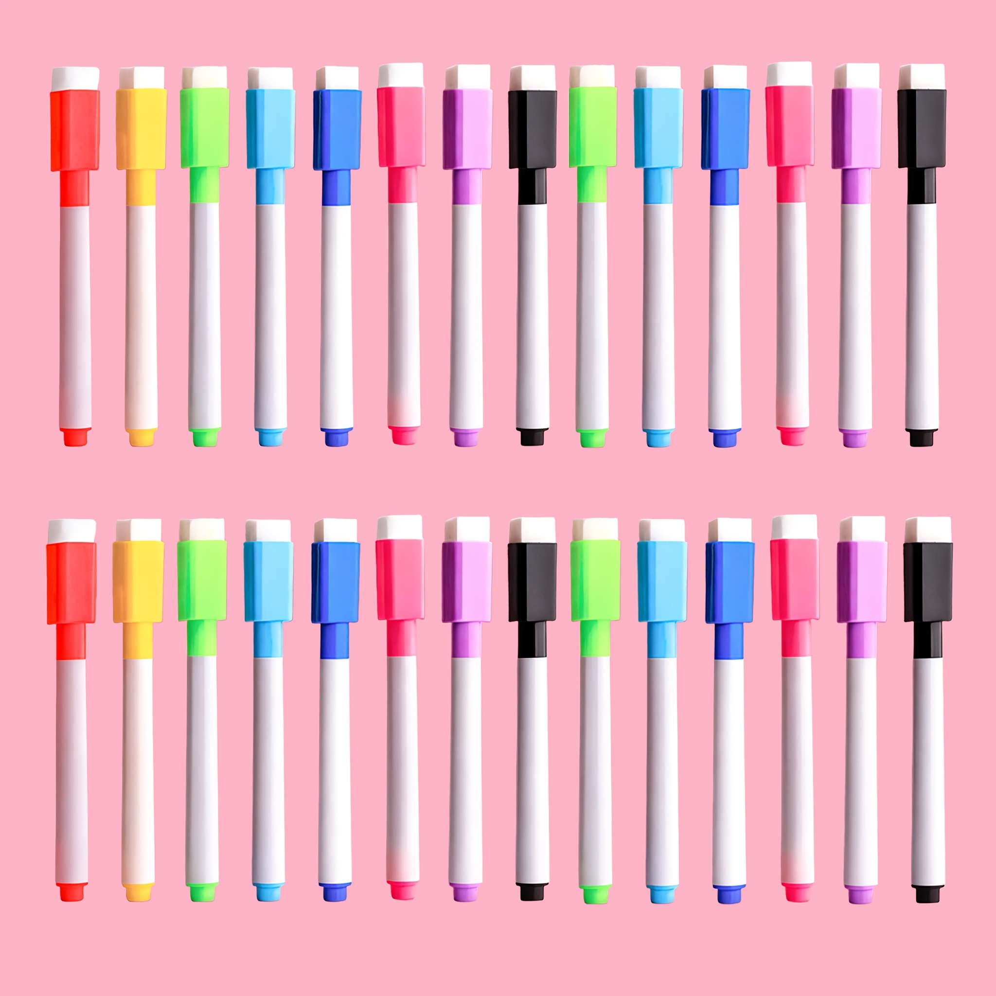 TEMU 28pcs Set Of Various Color Dry Erase Whiteboard Markers | Erasable, Suitable For Classroom And Home Use, Includes Whiteboard Pens, Markers, And