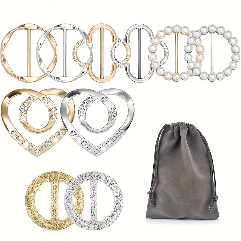 E-shop 10 Stück T-Shirt Schal Bindeklammer, Damen Schal Ring Clip Mode Metall Rund Clip, Kleider Eck Knoten Knopf Hemd Schnalle mit 1