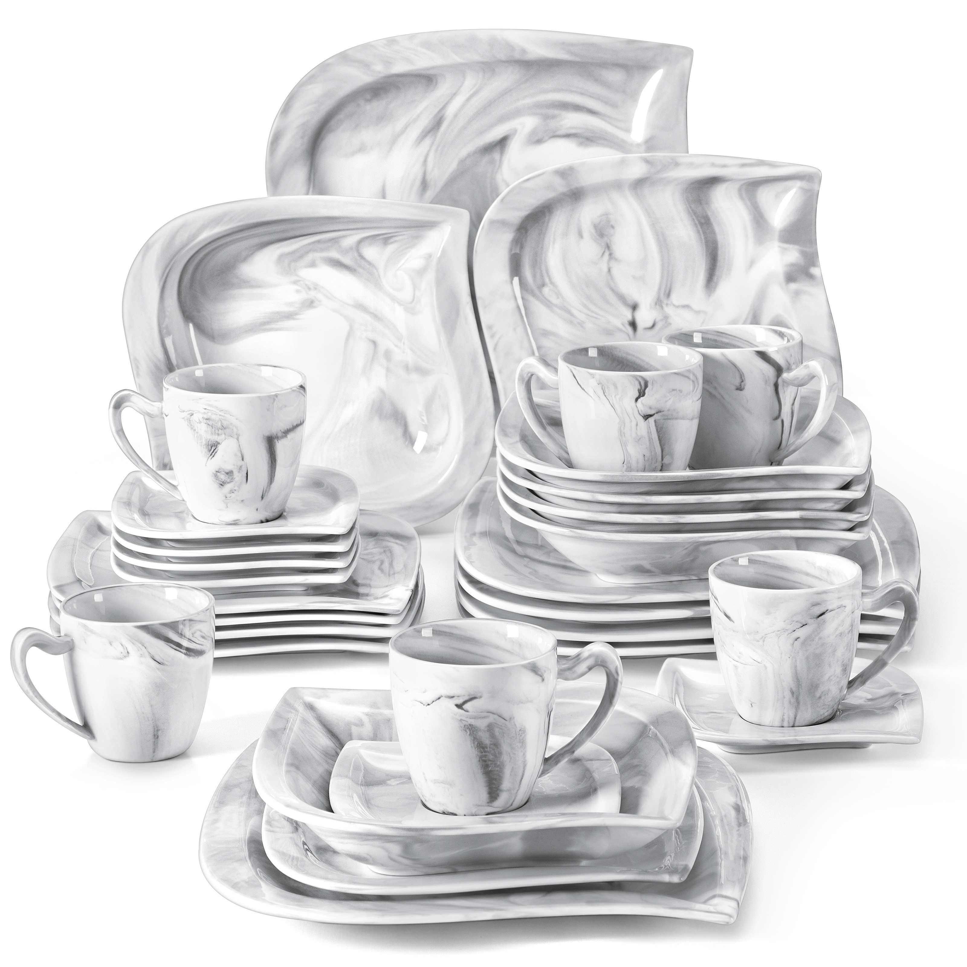 TEMU 30pcs Porcelain Dinnerware Set Service For 6, Modern Set, Plates And Bowls Set Includes Dinner Plates, Dessert Plates, Soup Plates, Cups And
