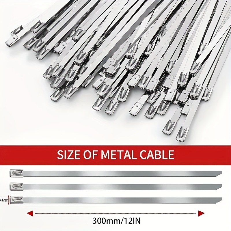 Image of 50 Self-locking Cable Ties, 4.6 Wide Marine Equipment Fixed White Metal Anti-corrosion Cable Ties, High Temperature Resistance