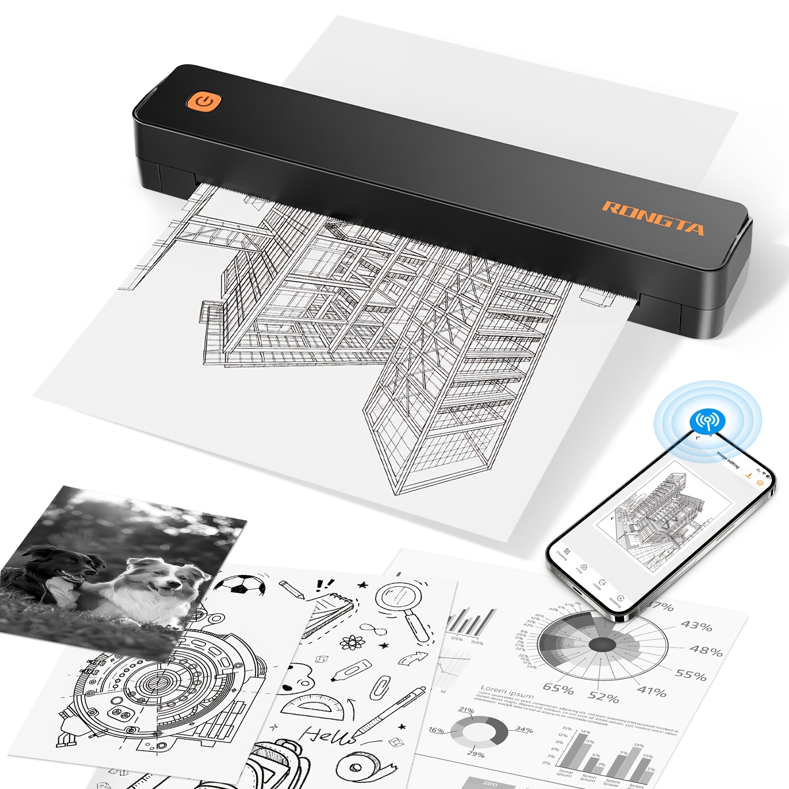 TEMU Rongta F11 A4 Imprimante Thermique Portable Fil - Technologie d'Impression Encre, avec Papier Thermique , Compatible avec Ios//Ordinateur