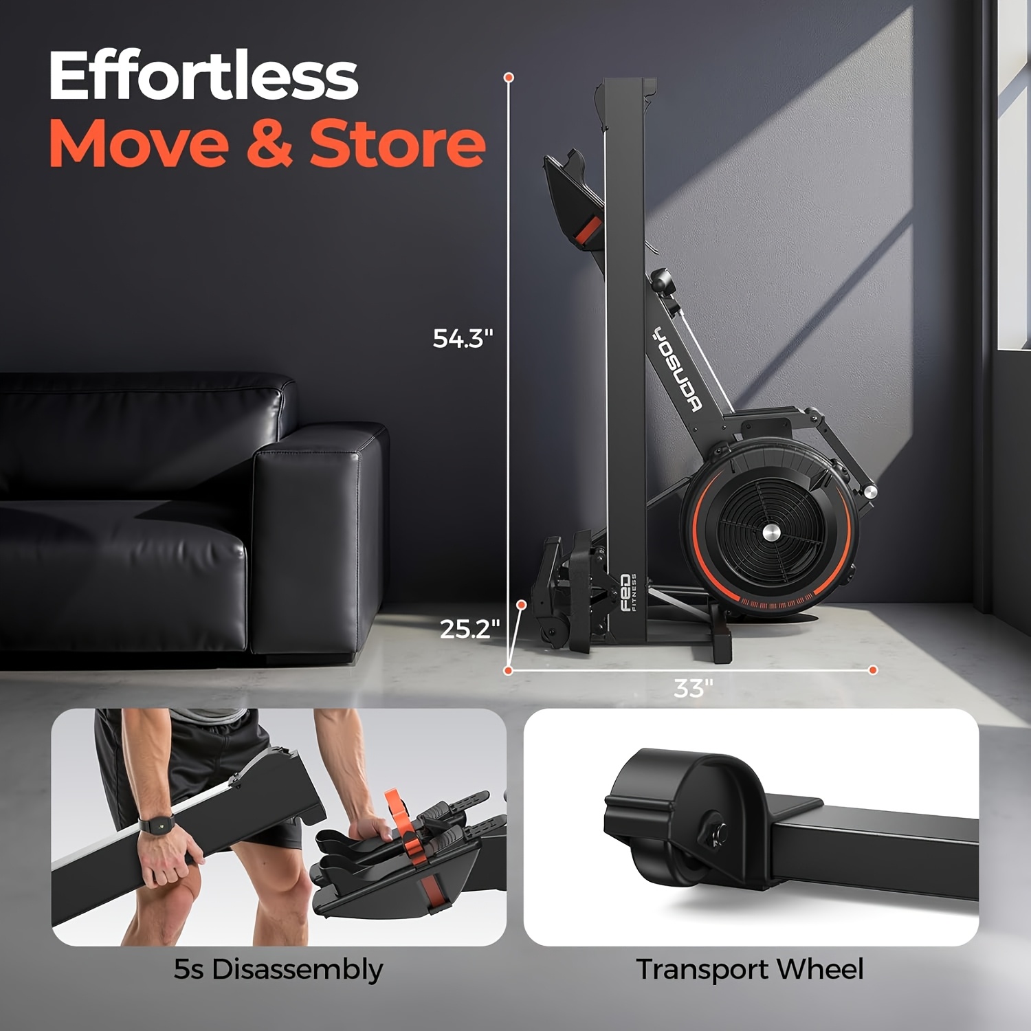 2026 new rowing machine for   adjustable air   rower machines with self powered monitor 53 7     seat   suitable for men women Product details 6