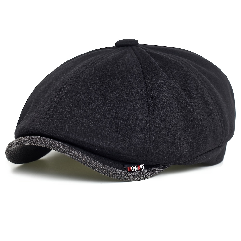 TEMU Newsboy Men Winter Thick Warm Vintage Casual Striped Berets Flat Hat Peaked Adjustable
