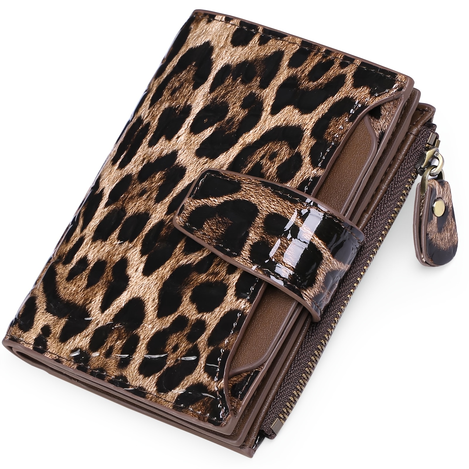 Vintage Leopard Print Women's Short Wallet, Rfid-blocking Cardholder, Multi-card Foldable Coin Purse With Snap Closure, For Daily Commuting Use