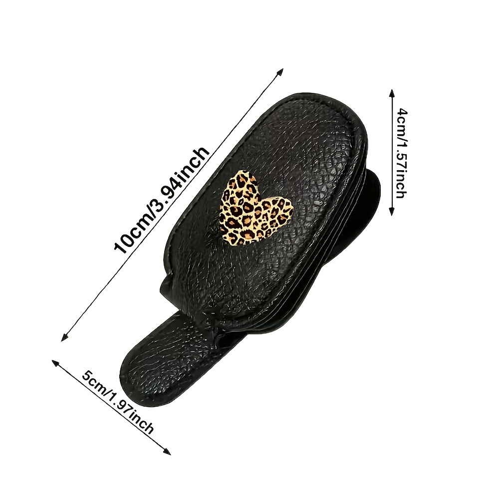 TEMU Trendy Leopard Print Heart Pu Sunglasses Clip For Car Sun Visor, Magnetic Closure Scratch-free, Safe Stylish Driving Eyewear Storage Must-have