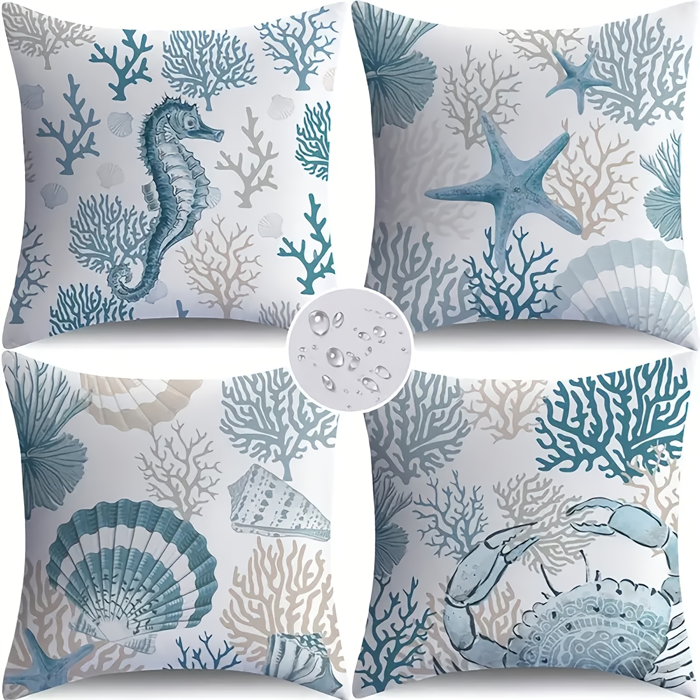 

4pcs Throw Pillow Covers Set - & Coral Design, Square Polyester Cushion Cases For Sofa, Car, Bedroom Decor - Machine Washable With Zipper Closure