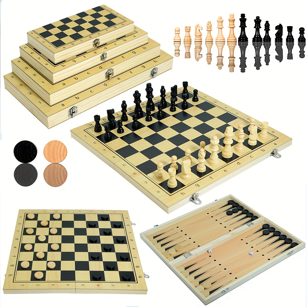 Juego De Ajedrez 3 En 1 De Madera Magnético Plegable – Incluye Ajedrez, Damas Y Backgammon, Tablero Portátil De 29x29 Cm Con Piezas Magnéticas, Ideal Para Viajes