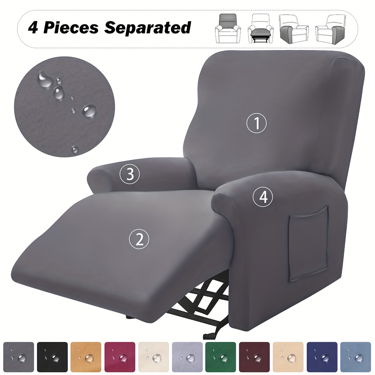 

4pcs Set Stretchable Waterproof Recliner Chair Covers - Fit, Skin-friendly Fabric For All , Machine Washable