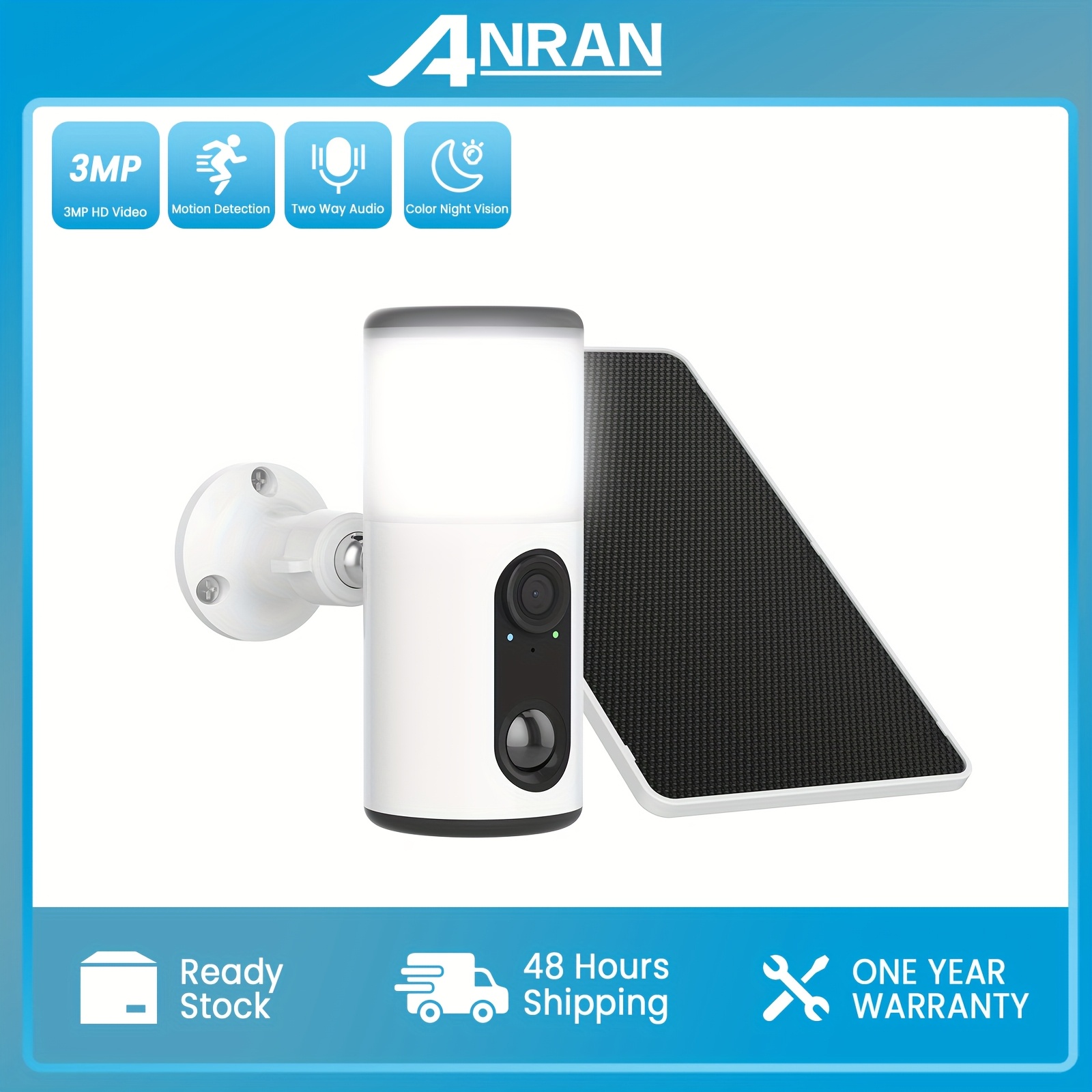 Wireless Solar Security Camera Outdoor With Motion Detection, Color Night Vision, Audio, Light And Sound Alarm For Home Surveillance