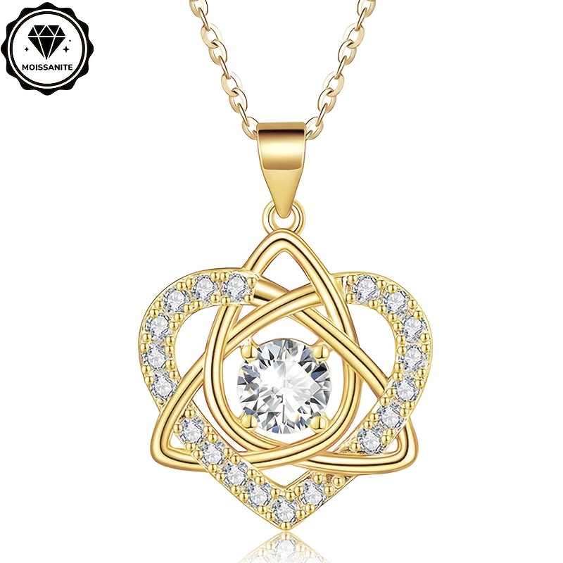 TEMU Ladies 1 Carat Moissanite Heart Necklace, 925 Sterling Silvery Celtic Knot Moissanite Pendant Necklace, Fashionable Luxury And , Daily Gifts For