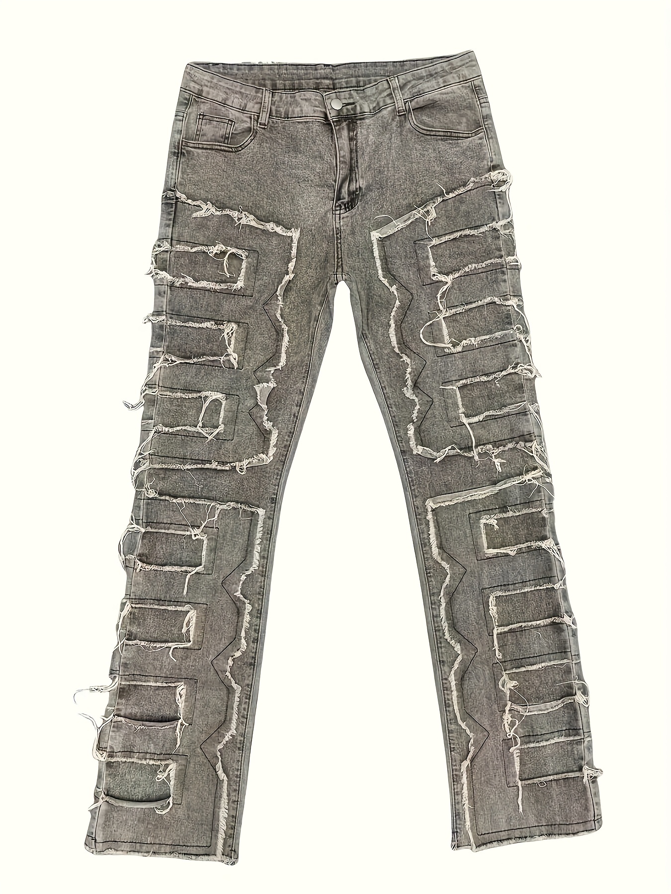 mens skinny ripped jeans fit denim pants - Temu