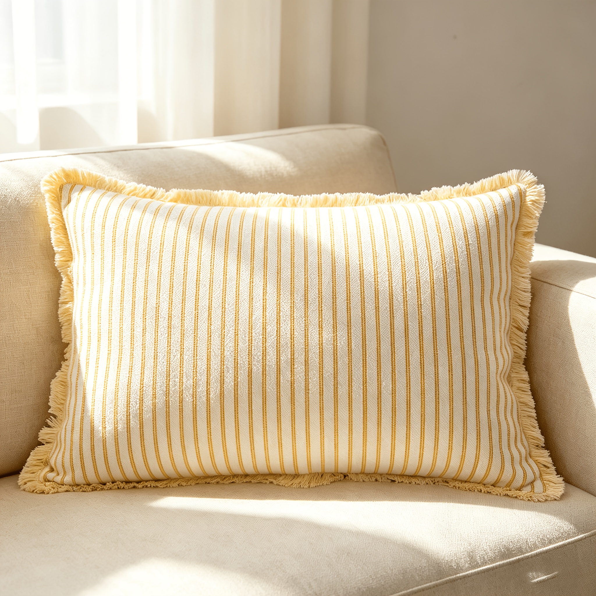 TEMU 1pc Tassel Pillowcase, Color- Stripe Pillow Cover, Cushion Cover, Easy Style, Machine Washable, Zipper Closure, Suitable For Sofa Bedroom Living