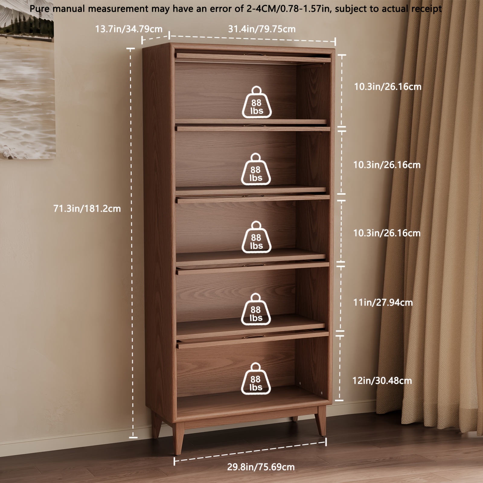 wooden bookshelf multi layer bookshelf with tempered cabinet glass door brown decorative cube storage box bookshelf multi functional storage cabinet suitable for kitchen home office Product details 8
