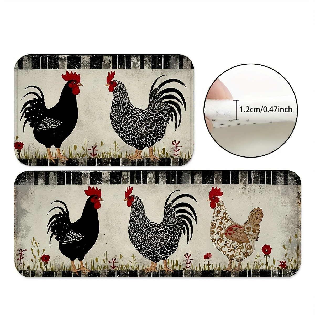 

1pc/2pcs, Chicken Floor Mat, Modern Kitchen Rugs, Indoor Carpet, Non-slip Washable Absorbent Kitchen Mat, For Home Decor, Room Decor, Farmhouse Decor