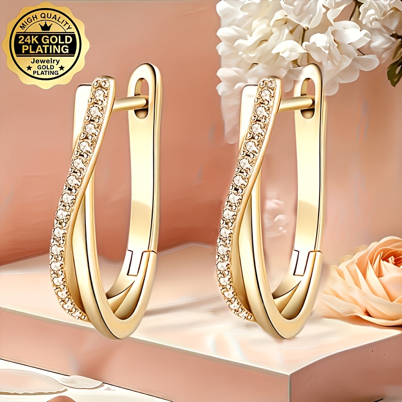TEMU 1 di orecchini placcati in oro 24K, orecchini ipoallergenici, da donna, regalo per San Valentino, orecchini da donna convenienti, adatti per