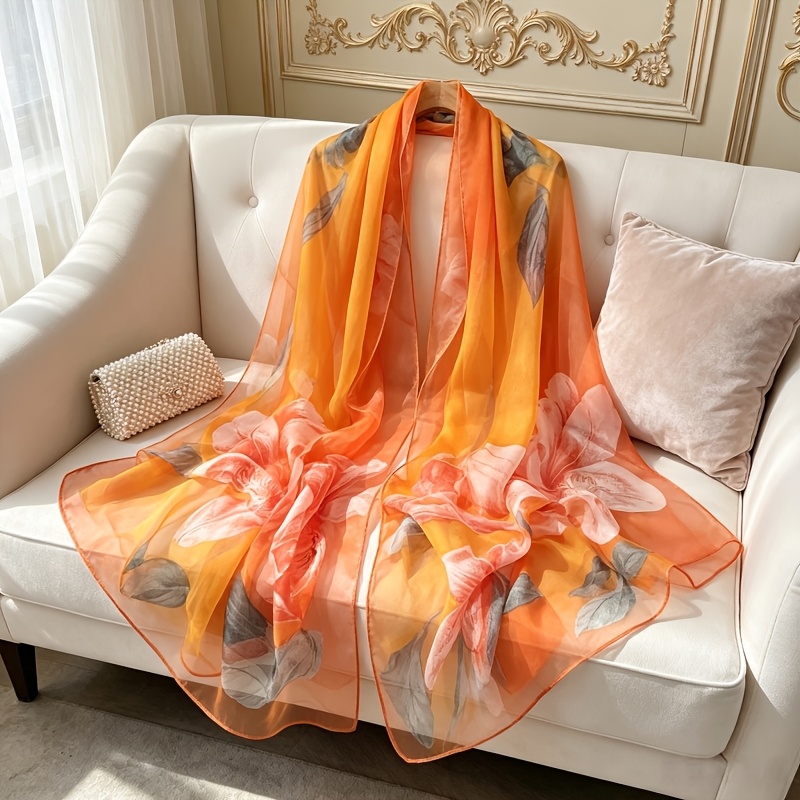 TEMU Sciarpa in tessuto chiffon 100% di , morbida, , e traspirante. Nuovo scialle versatile ed elegante con motivo per donna. Accessorio moda