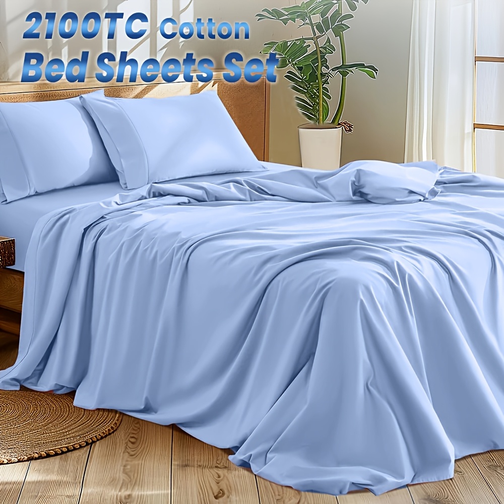 TEMU Sheet & Pillowcase Sets 4pcs Bamboo Cotton Cooling Bed Sheets Set - Soft, Lightweight And Breathable For Hot Sleeper, Deep Pocket 41cm Fitted