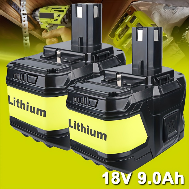 TEMU 2 Pack 18v 9.0 Ah High Capacity Battery For Ryobi One+ System Rbl1815 P105 P107 P108 P109 P122 18-volt W/led Gauge Indicator Cordless Tool