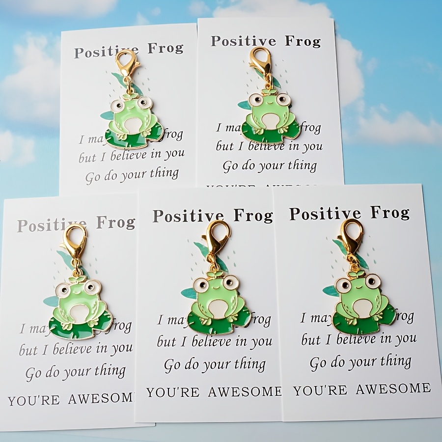 TEMU 2d Flat, 5pcs Set, 2d Flat, Cute Keychain, Includes A " You Make, You're Awesome" Frog Encouragement Gift, Decorative Frog Pendant Charm, An