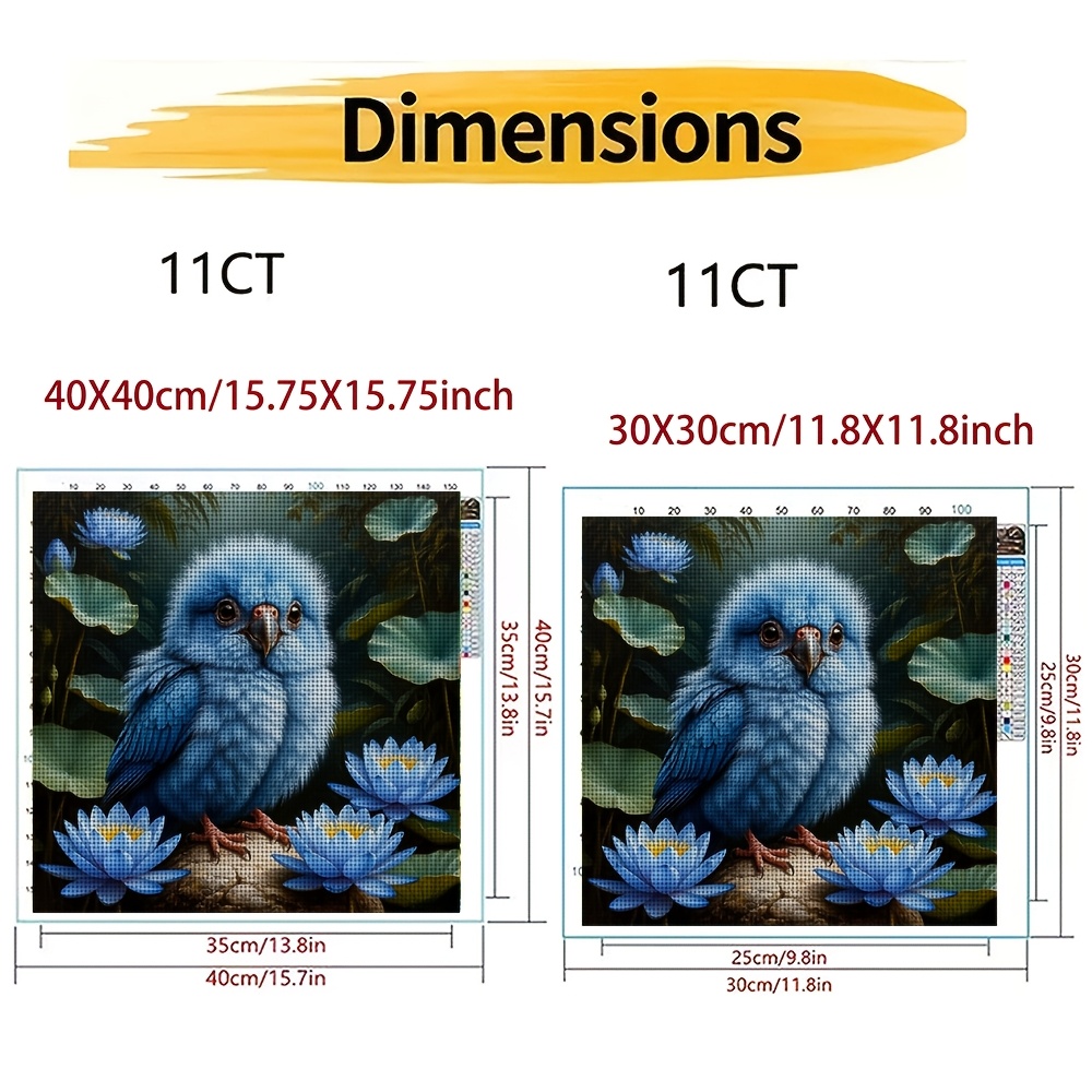 Frameless Cross-Stitch Printed Kit 'Bluebird Standing on Lotus Stone'