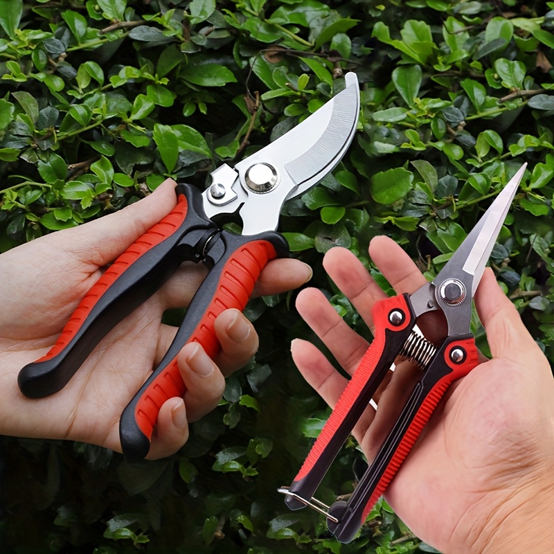 Image of 2pcs Set Of Straight And Curved Manual Pruning Shears, Fruit Tree Garden Shears, For Trimming Branches And Flowers, Suitable For Thick Branches, Practical Floral Shears