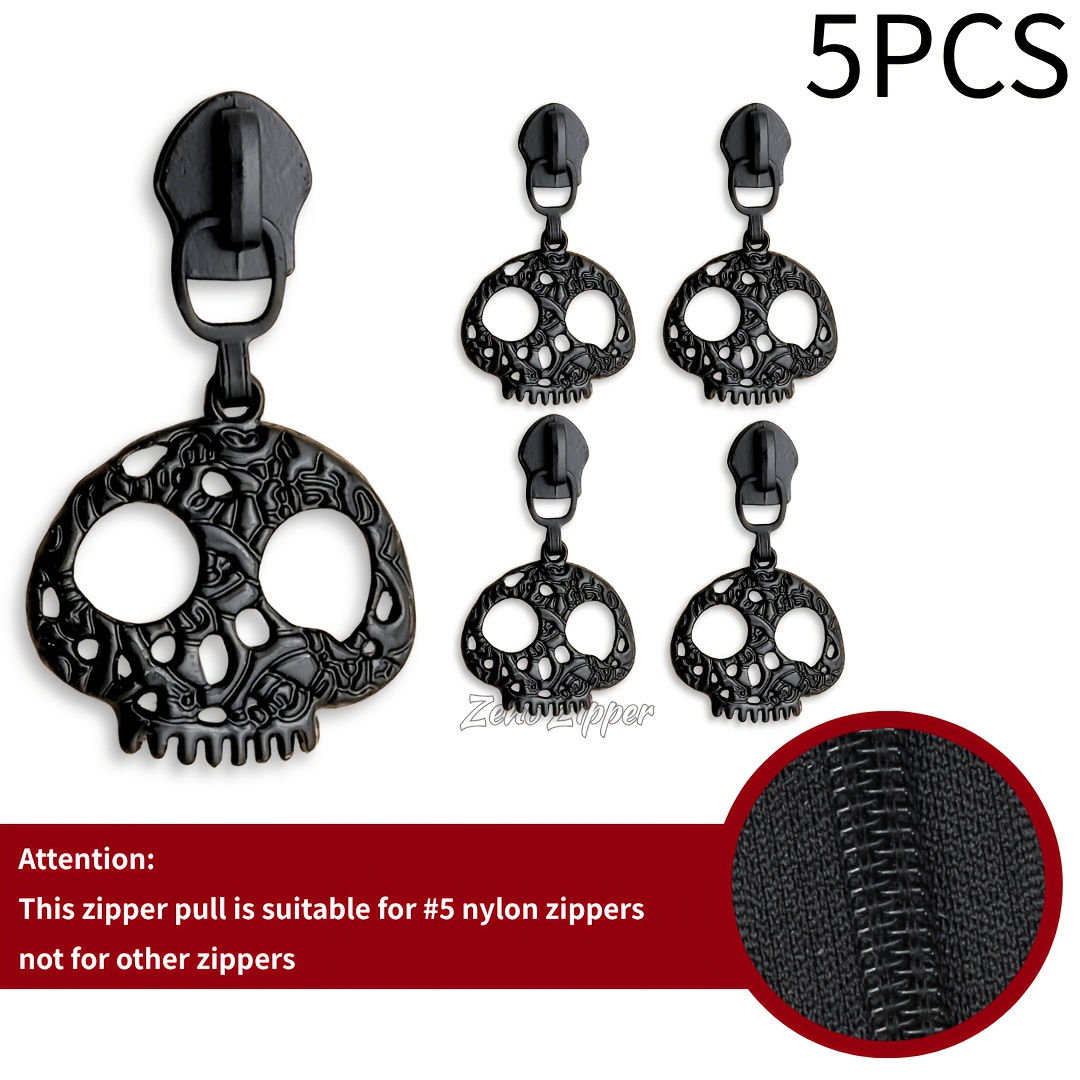 TEMU Halloween Dark Series Zipper Pulls, 5pcs Black -shaped Pulls - Exquisite 3d Design, Dark And . Suitable For 5-number Nylon, Smooth And Durable.