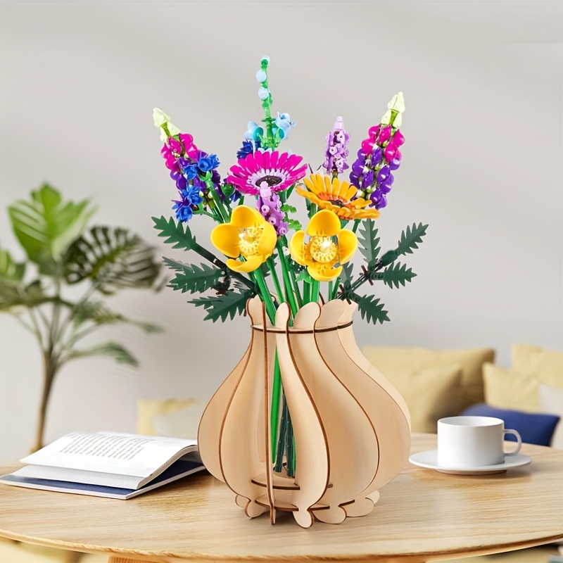 

1pc Wooden Puzzle Flower Vase, Style Interlocking Wood Vase For Artificial Bouquets, Decorative Centerpiece For Day, Valentine's, 's, Thanksgiving, - Creative Gift For Puzzle And Flower Enthusiasts