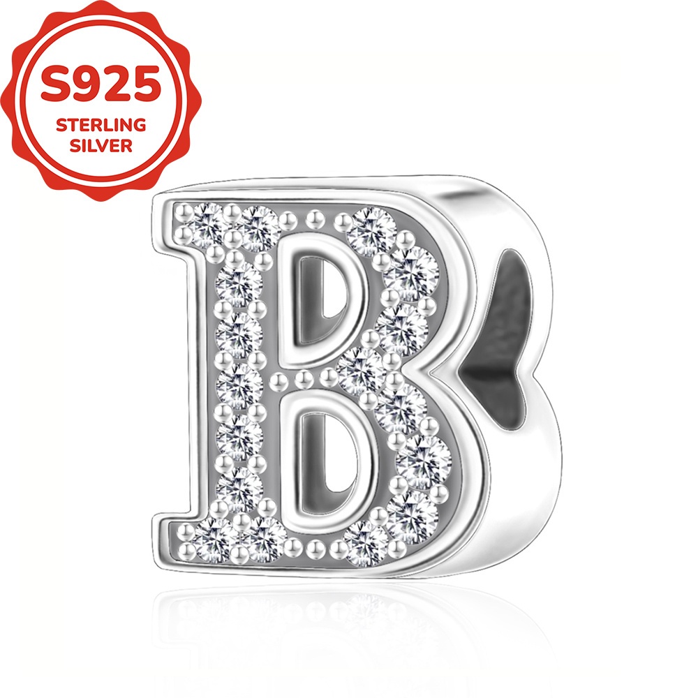 TEMU 1pc 925 925 Silvery Creative 26 Letter Circular Bead Design Pendant Bead For Men And Women Suitable For Making Bracelet Or Necklace For Daily