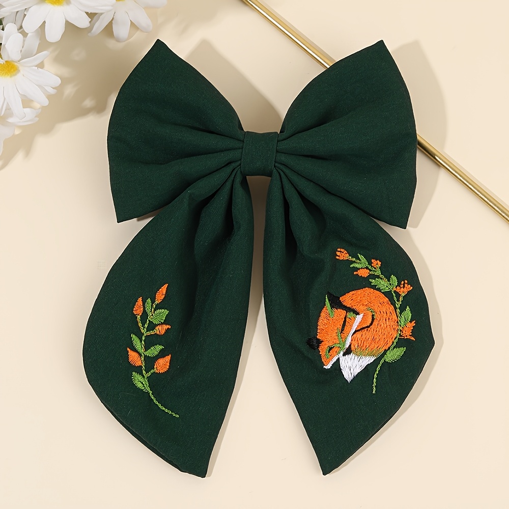 TEMU 1pc Embroidered Hair Bow Clip For Women Elegant Fabric Bow Hair Barrettes Durable Hairpins Versatile Hair Additions For Daily Wear