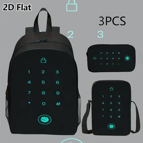 imagen del artículo juego de 3 piezas con estampado 2d de de : mochila, estuche para lápices y bolso de para uso en viajes