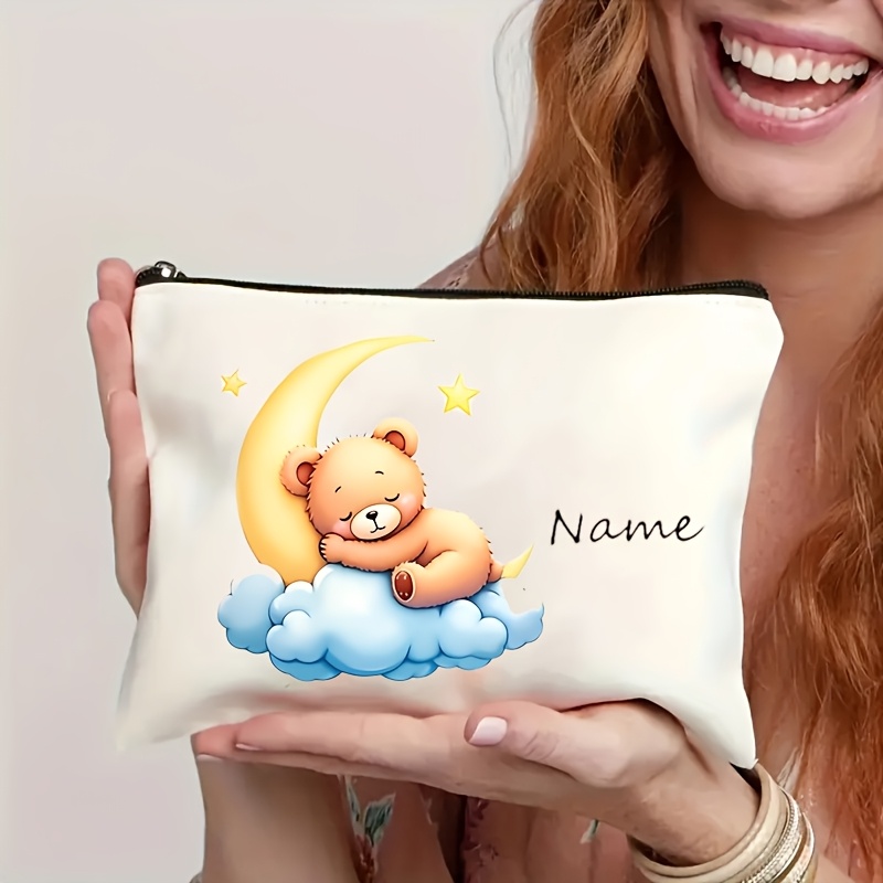 TEMU Custom-made Cute Little Bear Handbag Of Large-capacity Fashionable And Leisure Fiber With Zipper Sealing And Personalized Names Suitable For