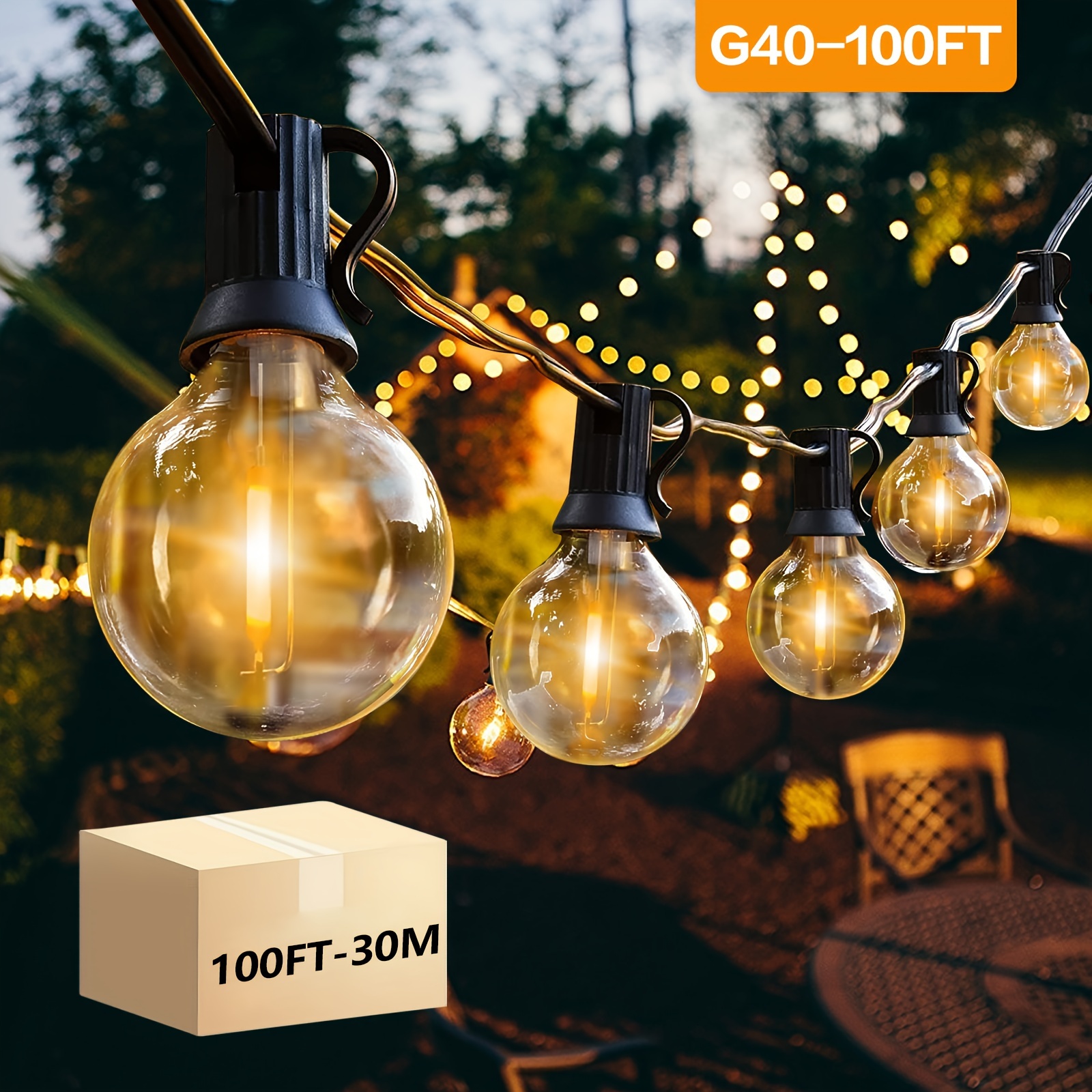 

100ft Led String Lights, 50pcs G40 Shatterproof Bulbs, Vintage Fashion Orb String Lights, Outdoor Camping, Energy Saving Led Light Bulbs, Outdoor Decoration, Garden Lights