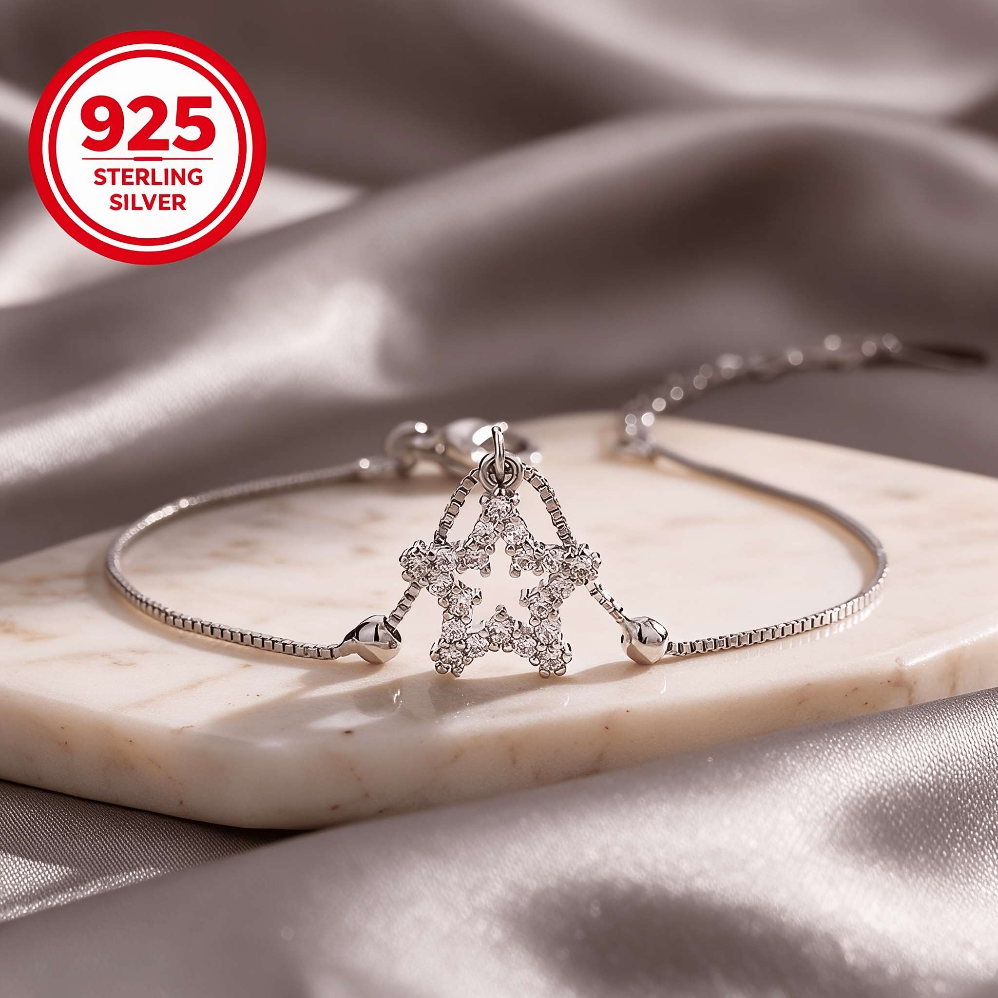 925 Silver Hollow Star Bead Bracelet, Light Luxury Design