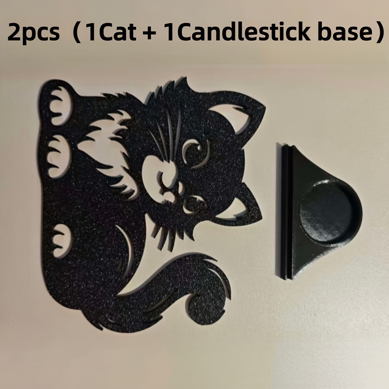 TEMU Portacandele con "Easy Healing", ornamento da scrivania a forma cavo, una candela e un gatto sulla parete, decorativo divertente
