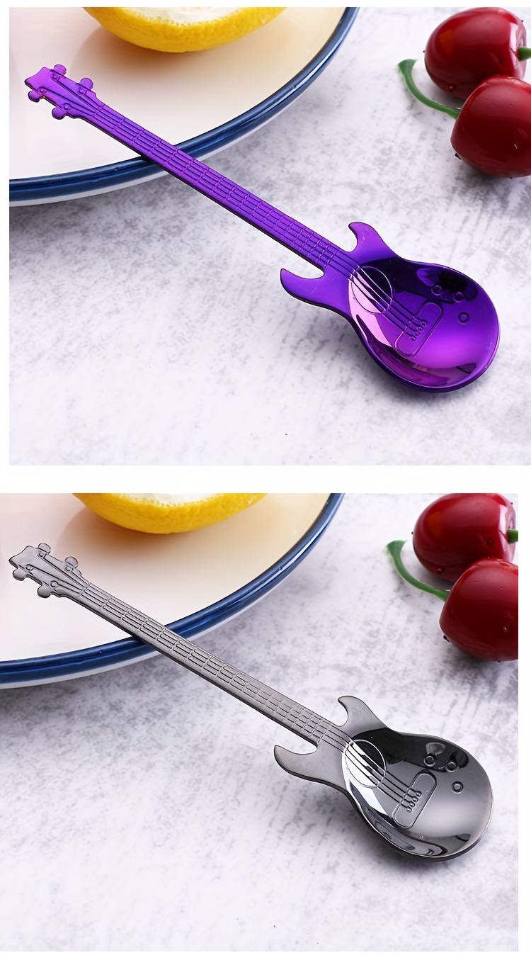   of   304 stainless steel guitar spoons creative colorful tableware set suitable for coffee milk ice cream and candy suitable for restaurants cafes happy eid details 7