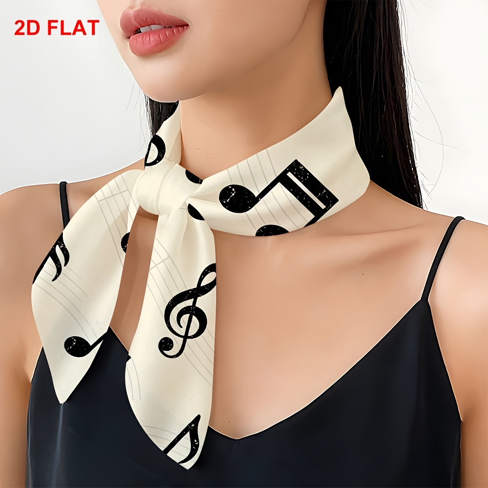 TEMU 2d Flat, 1pc Lightweight Headscarf, Cream Background Scattered Black Musical Notes Treble Clef Vintage Grunge Seamless Pattern