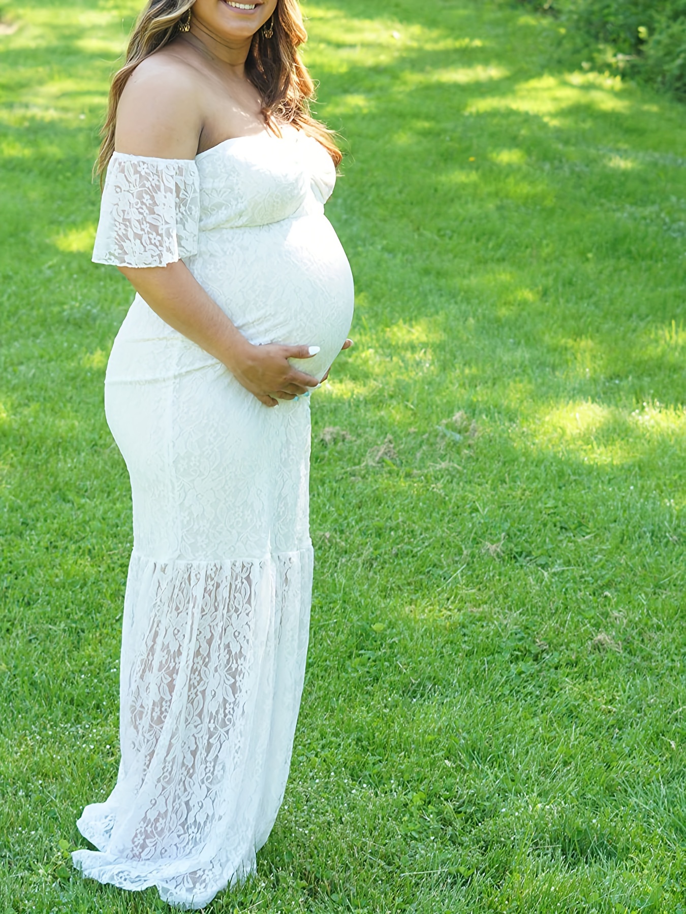 chinese dress ladies PinkBlush White Lace Off Shoulder Maternity Photoshoot Gown/Dress
