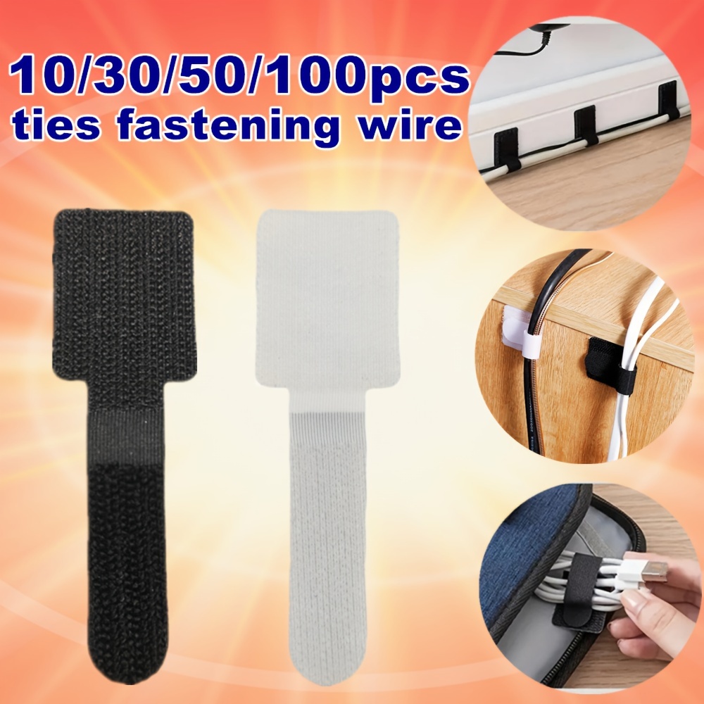 

10/30/50/100pcs Loop Fasteners Self-adhesive Cable Ties With Nylon Material For Easy Cable Organization And Management - Reusable And Cable Tape Backing Loop Fasteners For Home And Office Use