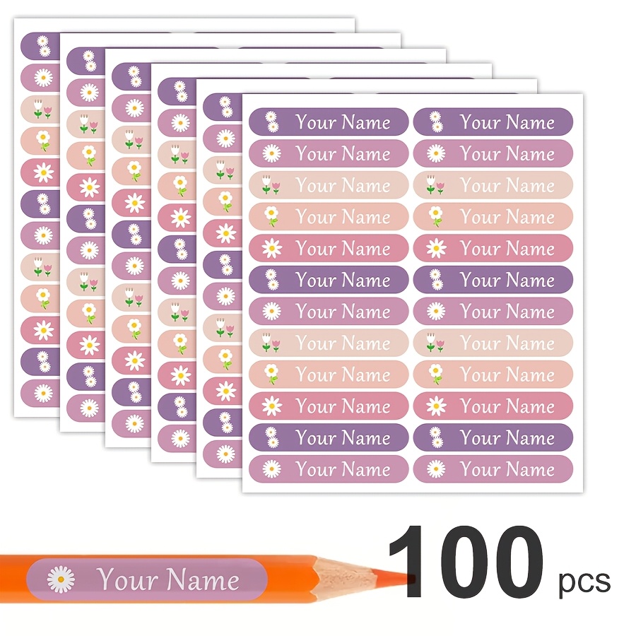 TEMU [custom] 47 X 09mm Gradient Purple Small Flower Series Custom Self-adhesive Stickers - High Durable Wet-resistant Name Stickers, Non-peeling
