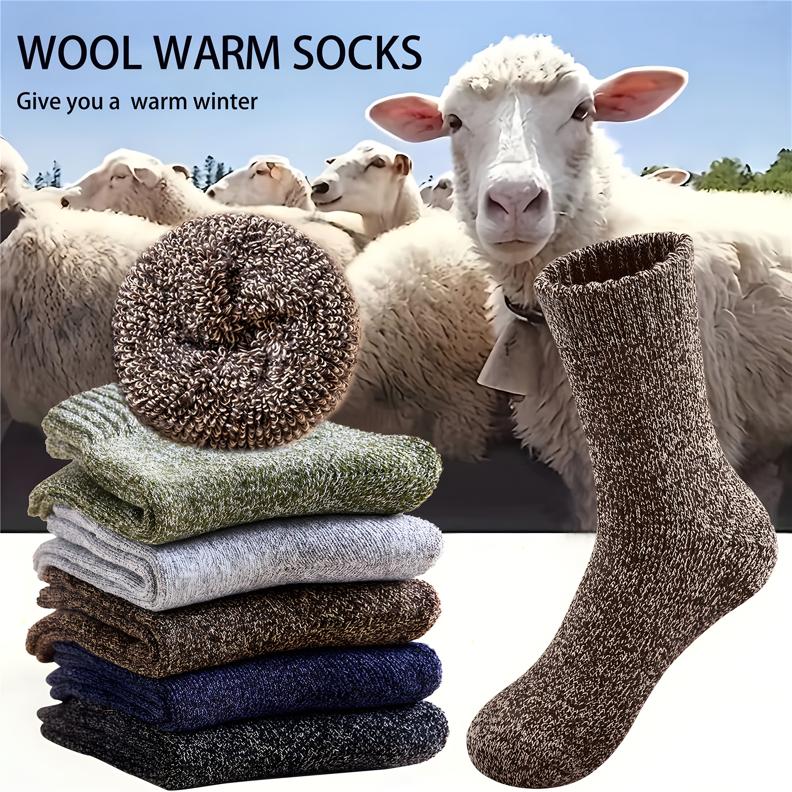 

Glamourgarden 5pcs Men's Wool Winter Socks - Super Cozy, Thermal Hiking & Cold Weather Crew Socks (usa Size 7-12)