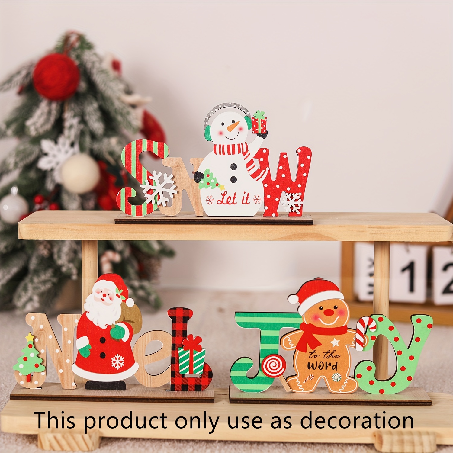 

Christmas Wooden Letter Sign Decorations Set – Classic Style Santa Claus & Snowman Tabletop Decor, Festive Holiday Non-electric , Multi-purpose Themed Ornaments, 1pc