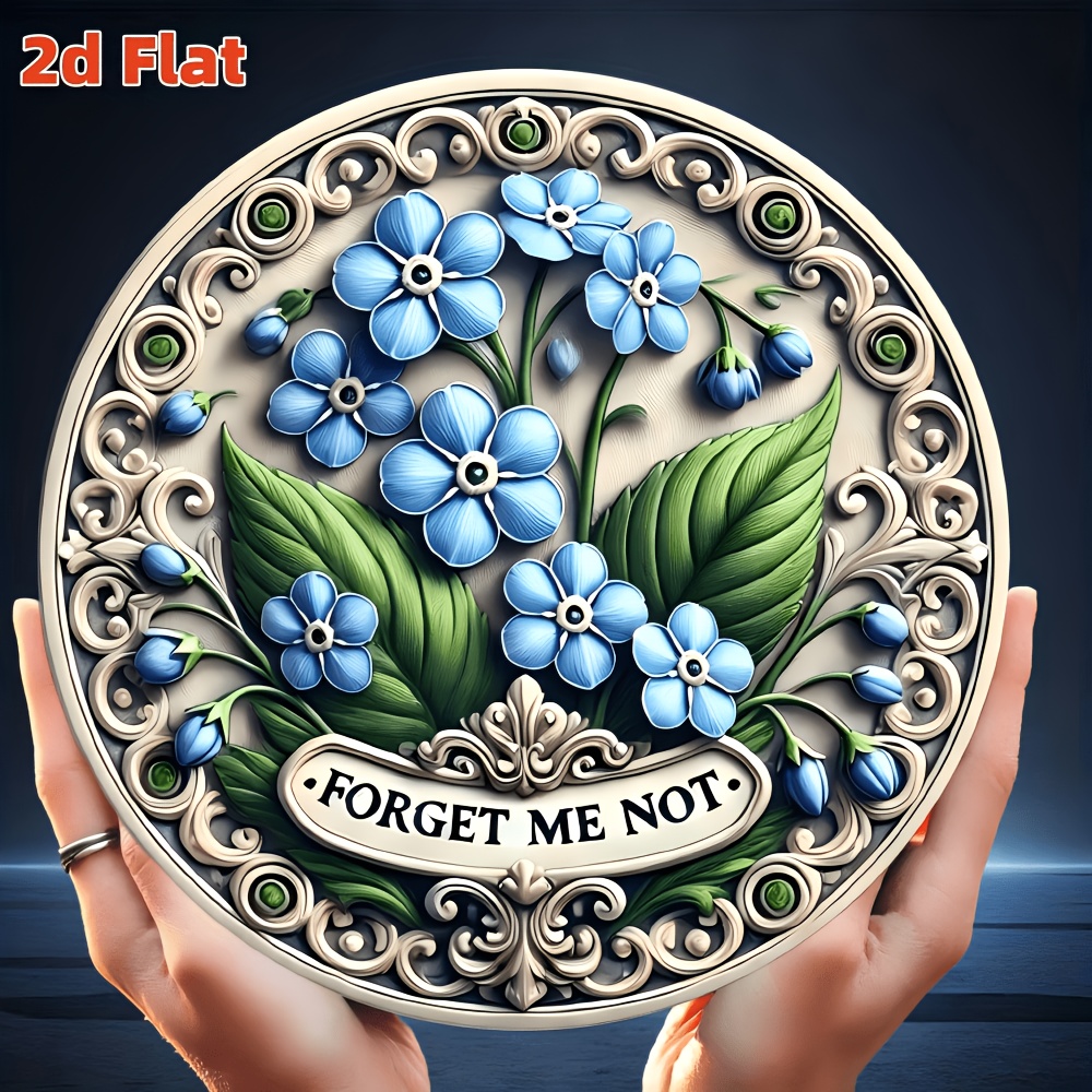 TEMU 2d Flat " Me Not" Wreath Decoration Featuring A Blue Floral , Suitable For Style Door Decor | Wall Art Decoration Sign Ideal For Restaurants,