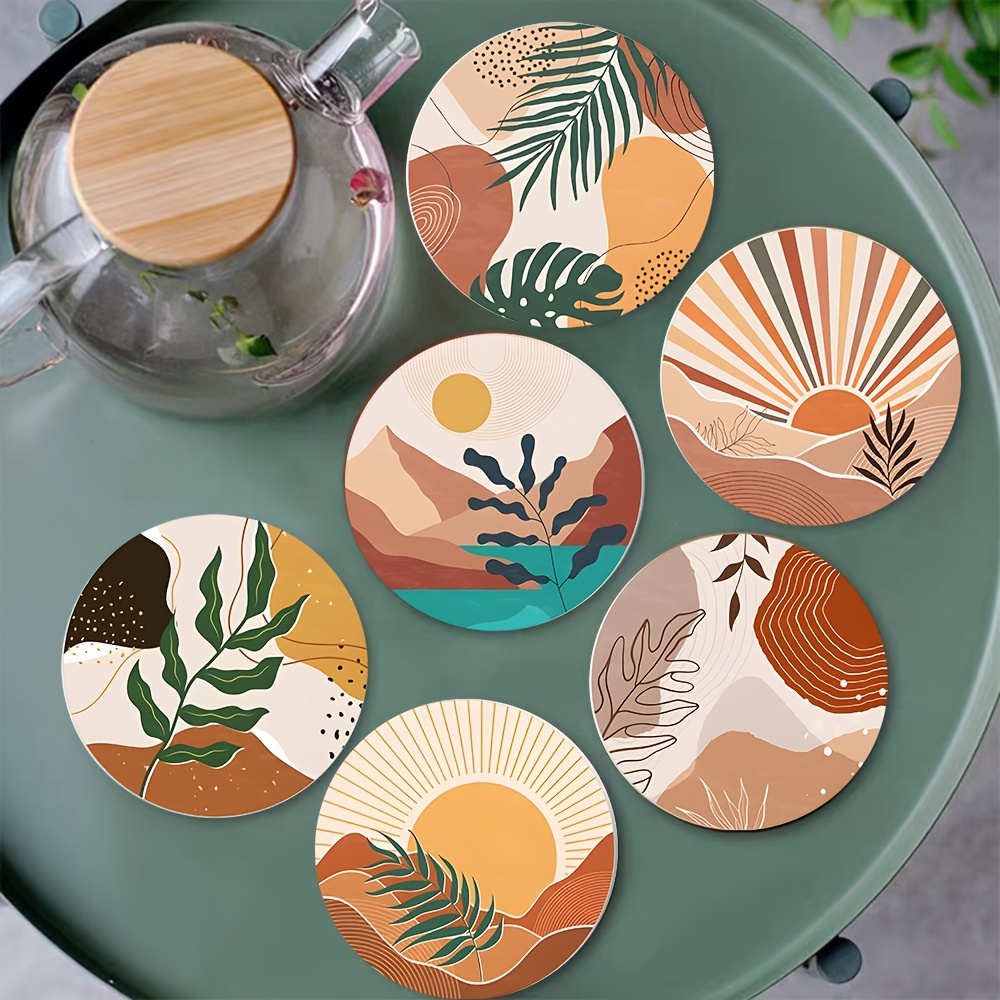 

6pcs Style Wooden Coasters Set, Heat-resistant Table Protectors For Cups, Ideal For Cafe, Office, Kitchen, Dining, Birthday, Christmas Gifts