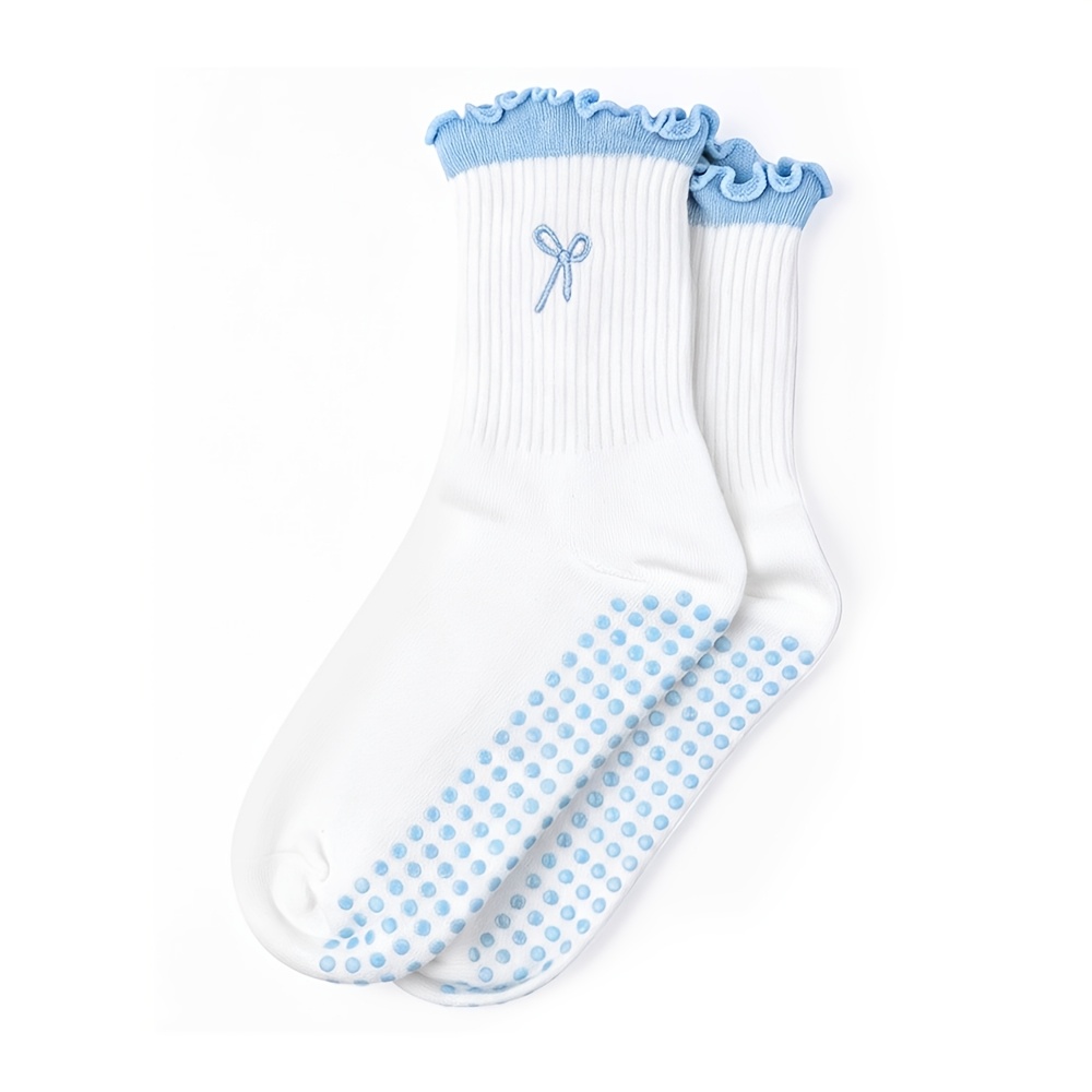 TEMU 1 Pair Endiso Women's Anti-slip Pilates Garter With Bow Embellishment & Striped Suitable For , Machine Washable Grip Handle For Workouts, Gym,