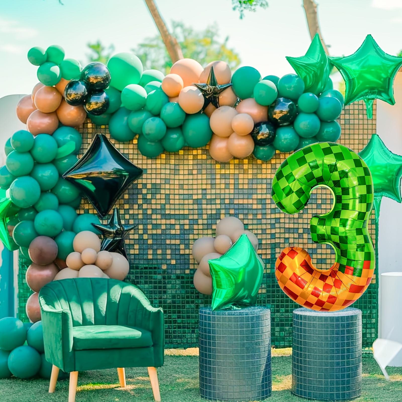Riesige 40-Zoll Pixel-Zahlenballons 0-9 – Knallgrün – Perfekt Für Gaming-Partys & Geburtstags-Deko