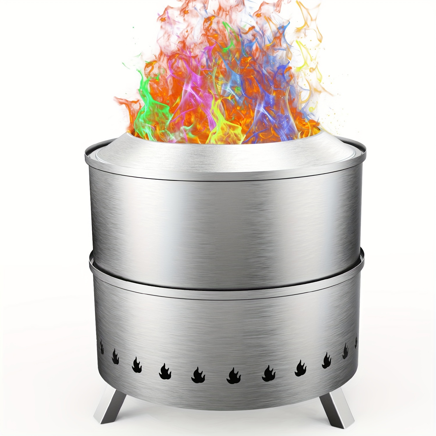 TEMU Stove Bonfire 20 Inch Smokeless Fire Pit With Removable Ash Pan - Portable Outdoor Fire Pit - Stainless Steel - Wood Burning Lightweight
