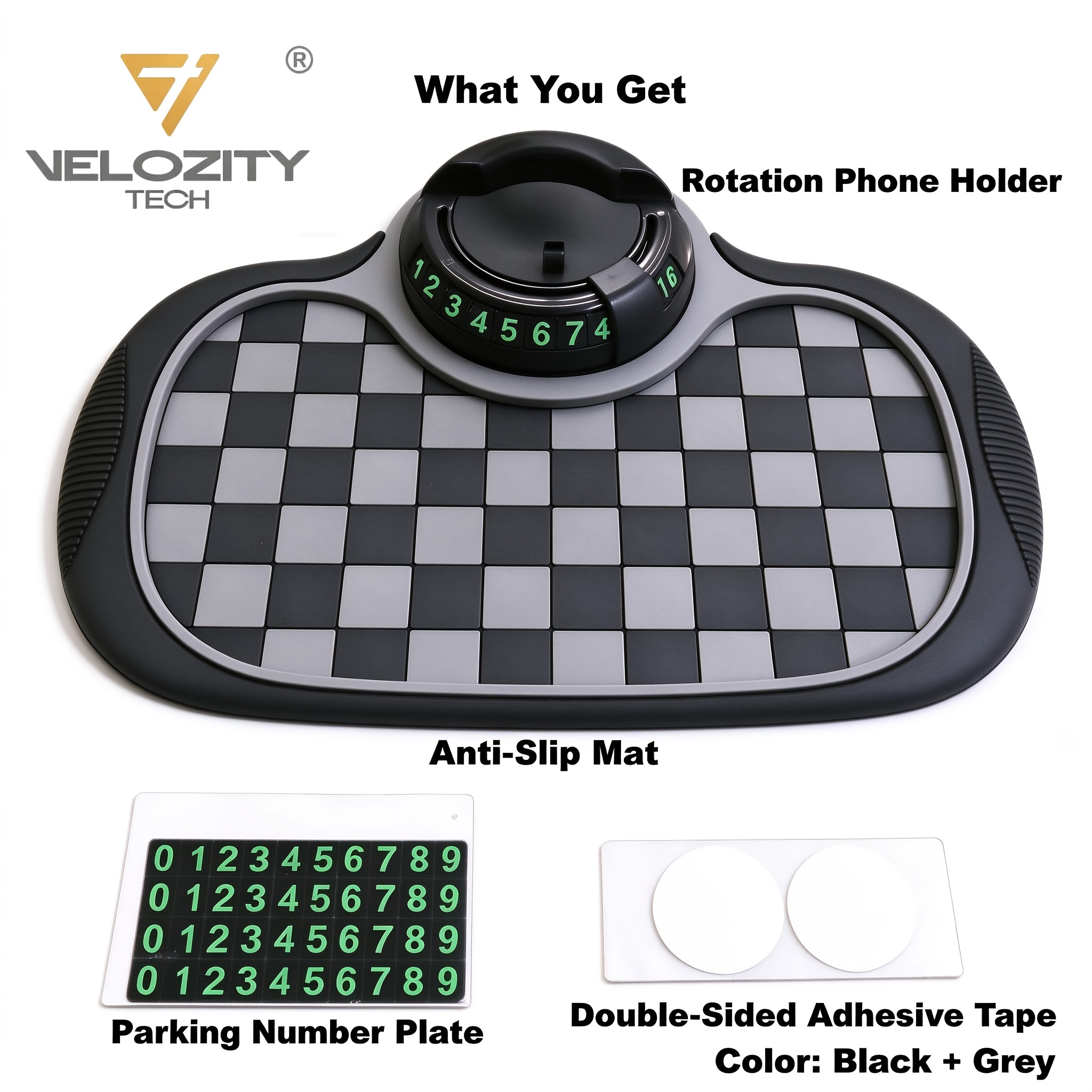 TEMU Anti-slip Mat For Car Dashboard, 2026 New Multifunctional Car Anti-slip Mats With Temporary Parking Number, Universal Rotatable Vehicle Mounted